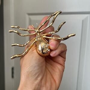 Gold Spider Brooch with Rhinestones